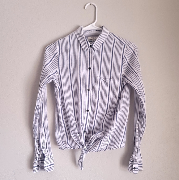 Madewell Front Tie Striped Long Sleeve Button Down - Picture 2 of 8